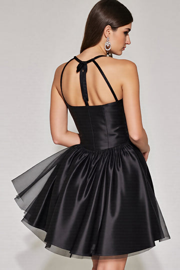Halter Black A Line Keyhole Short Prom Dress